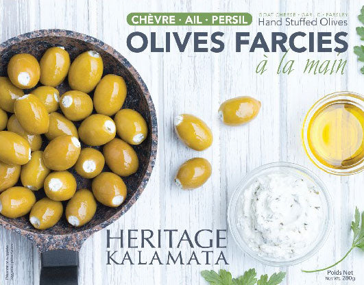 Olives farcies chèvre, ail et persil